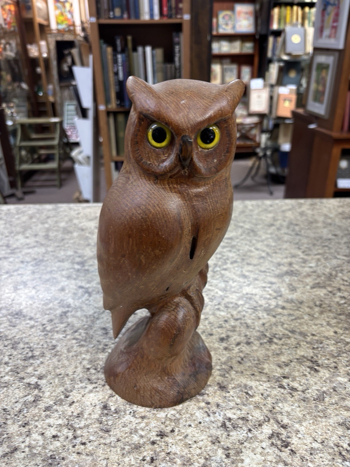 Vintage! RD LEWIS 1979 Wooden Owl Decoy 11″ tall.