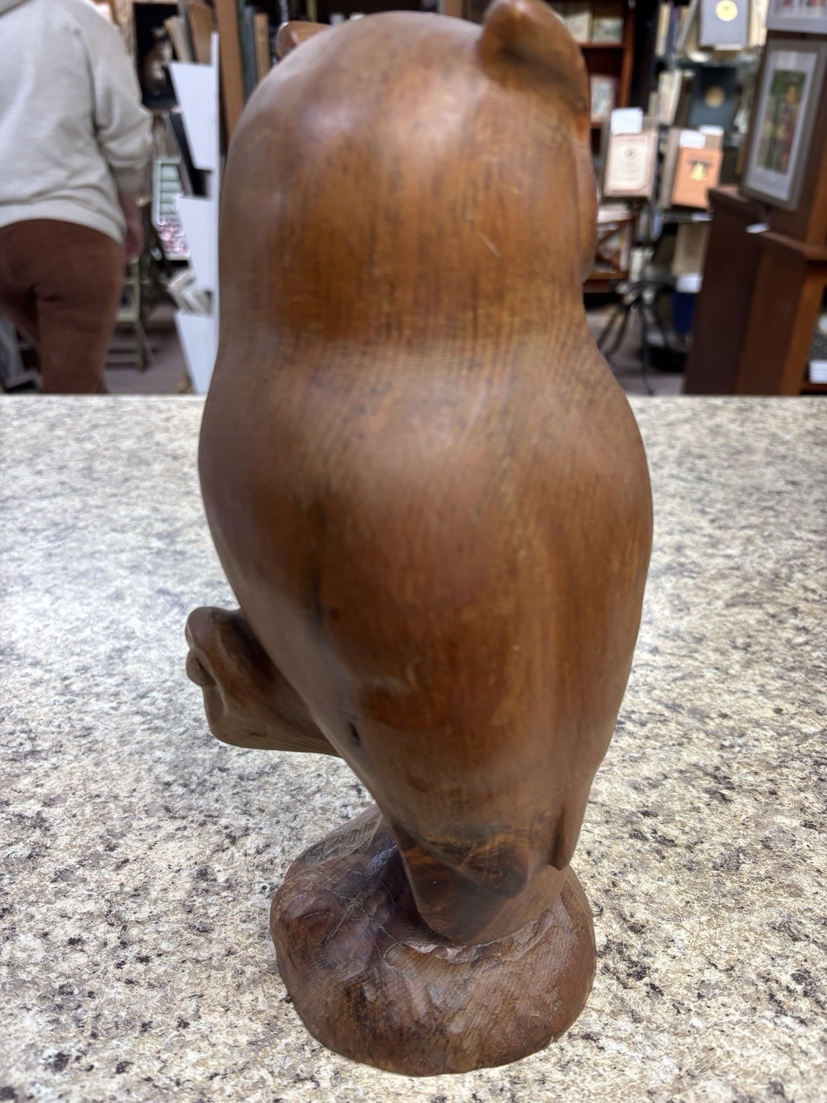 Vintage! RD LEWIS 1979 Wooden Owl Decoy 11″ tall.