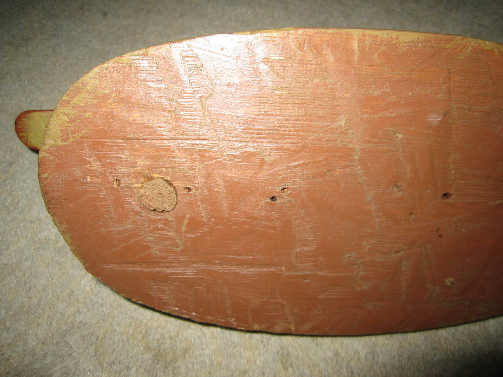 Vtg hand painted hollow wooden tan mallard hen duck decoy w glass eye, unsigned