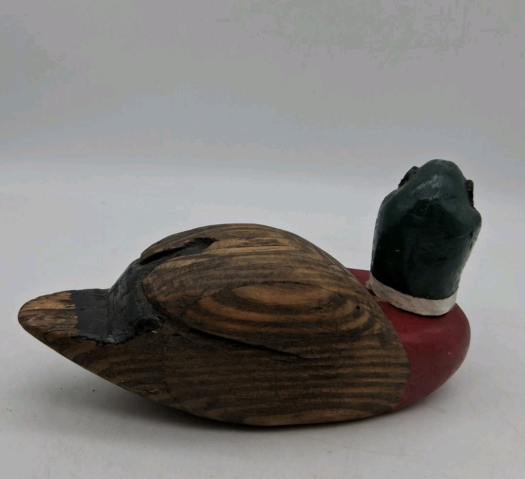 Folk Art Wooden Mallard Duck Decoy Hand Painted Carved Original Bird Vintage 8”