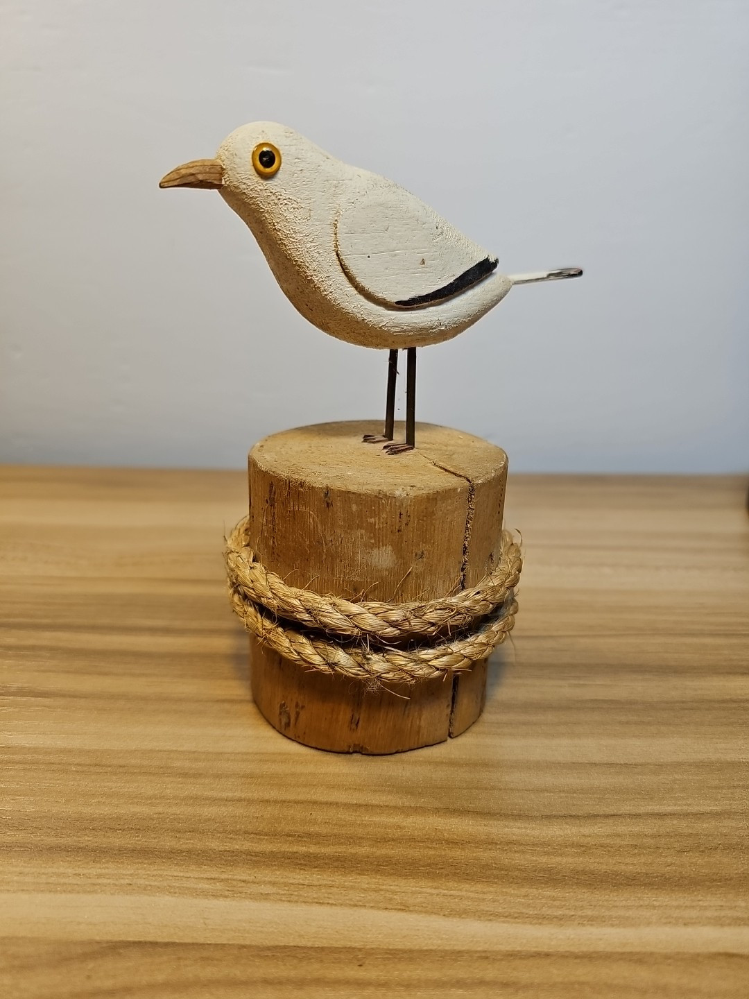 Vintage Shorebird Decoy Sculpture on Wood Stand Hand-Painted Bird STAND CRACKED