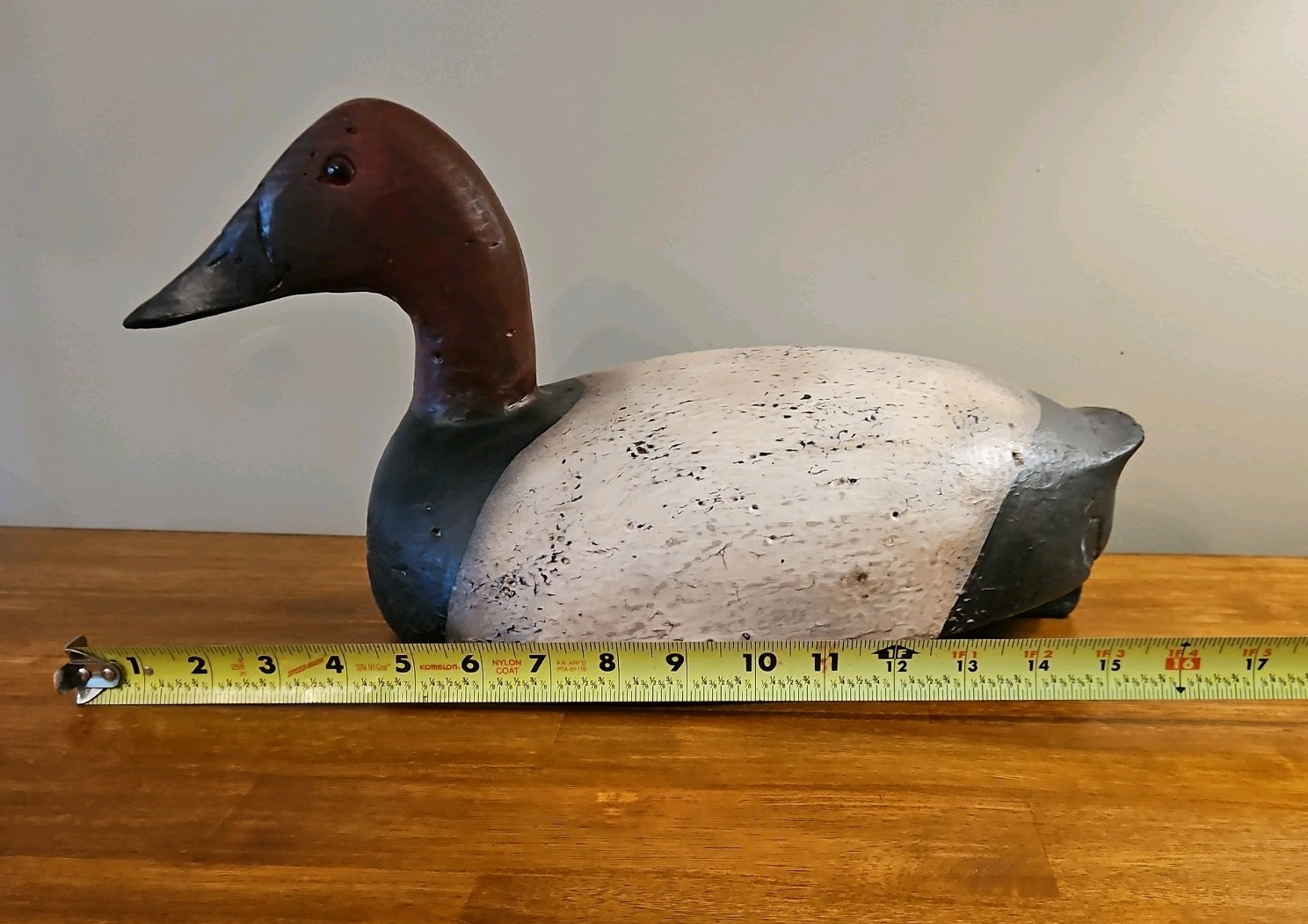 LARGE VINTAGE CANVASBACK DUCK DECOY, Solid Wood, Glass Eyes, stand not included