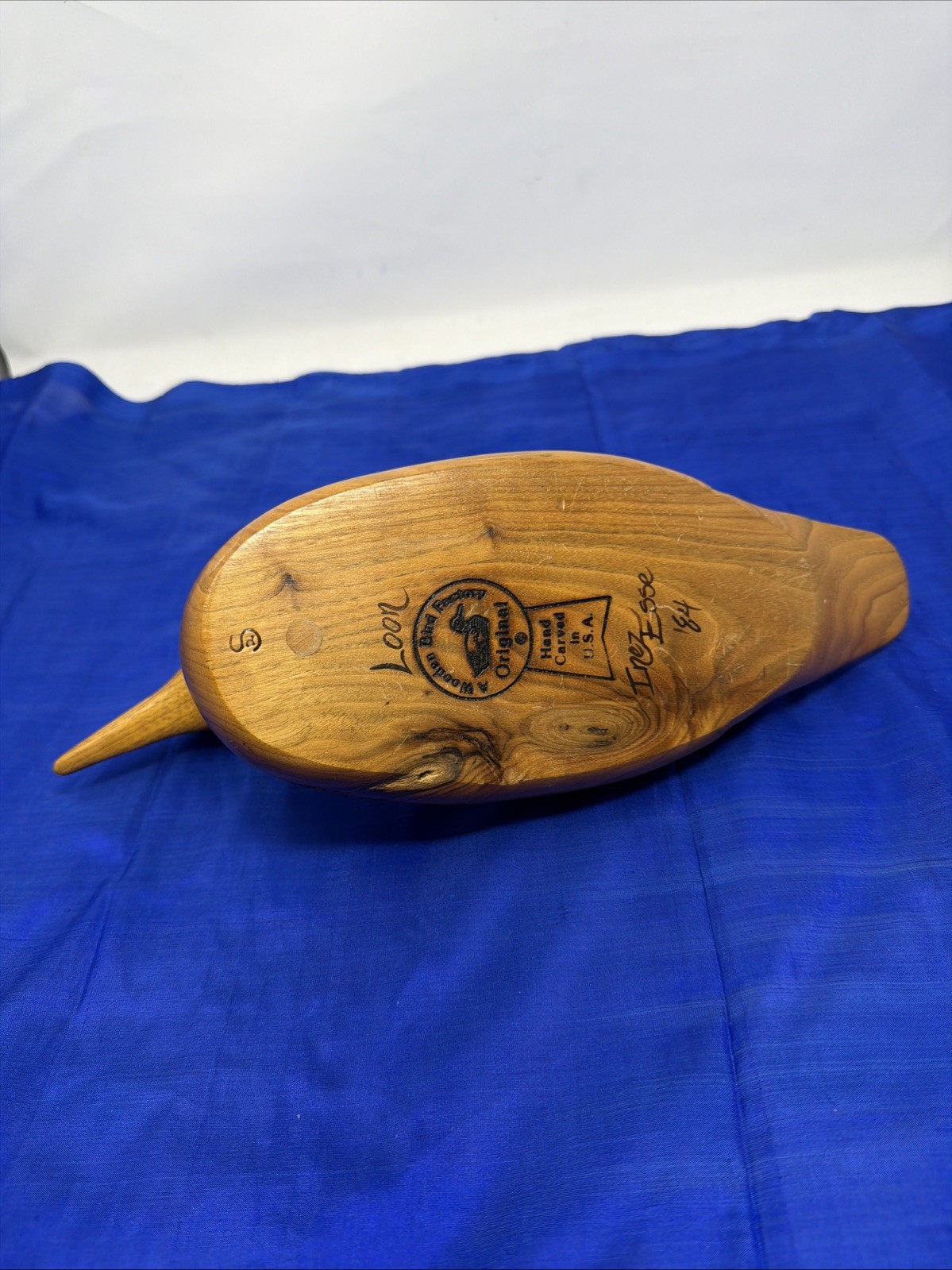 Loon Duck Decoy Hand Carved Inez Esse 1984 Wooden Bird Factory – Unpainted Blank